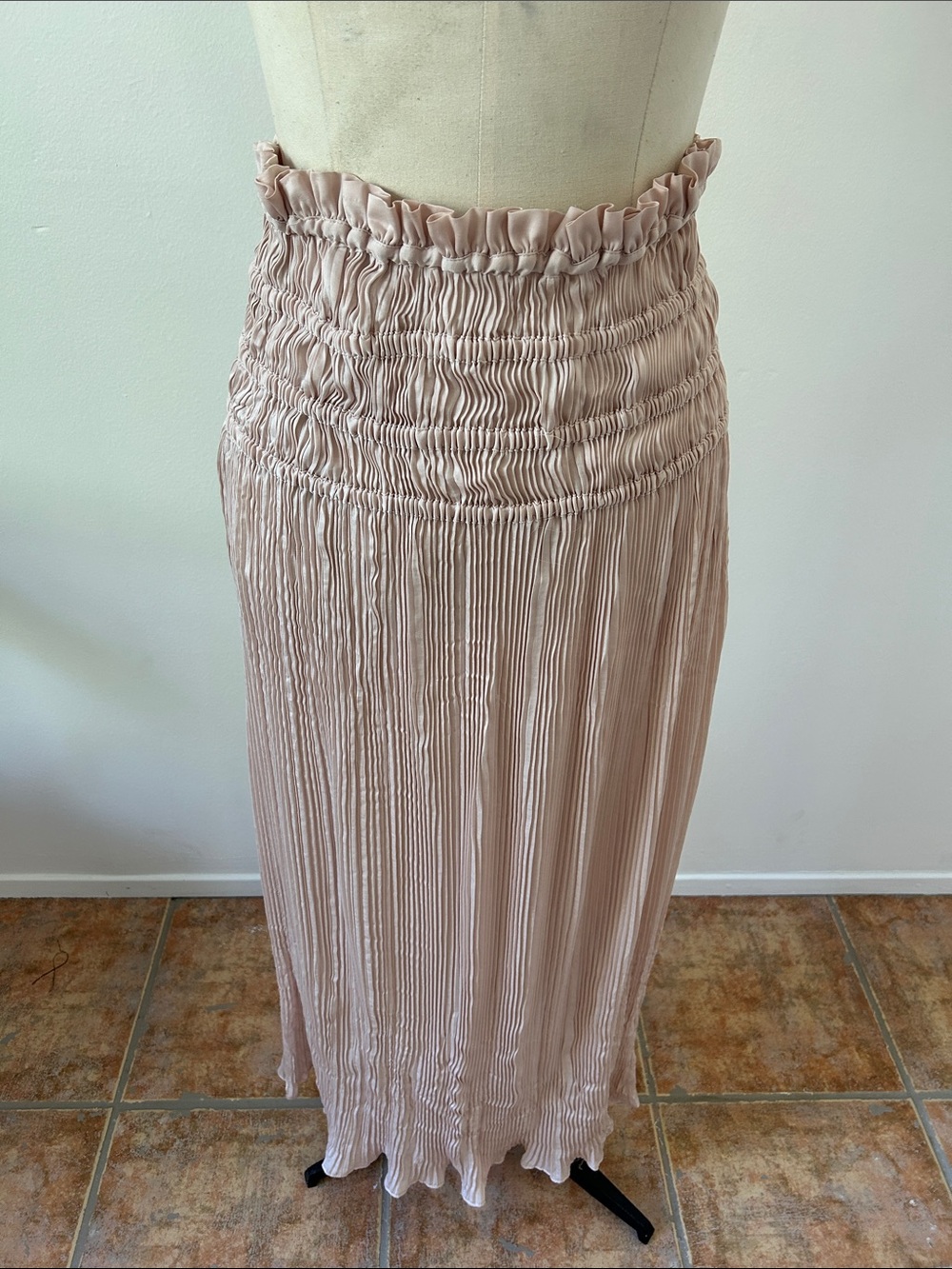 Philosophy Republic Clothing Blush Pink Pleated Maxi Skirt, Smocked Waist, L